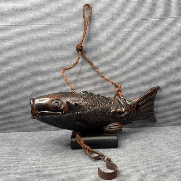 Other - Antique Japanese Jizai Kagi Hand Carved Wooden Koi Fish Irori Kettle Hook 17"